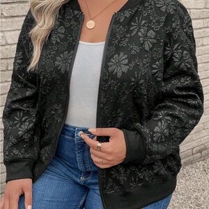 SHEIN black floral zip up Bomber Jacket 3x